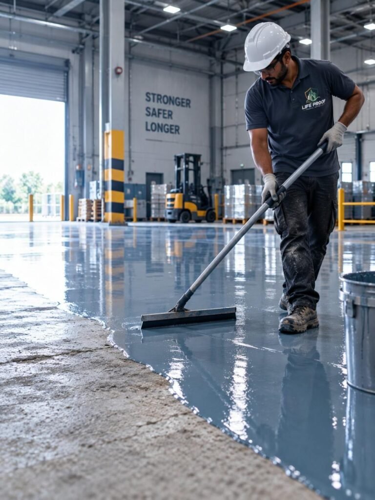 industrial epoxy flooring installation warehouse abu dhabi