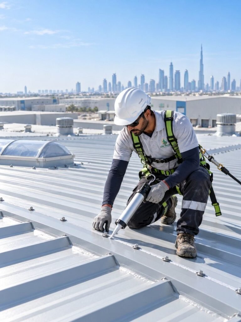 roof leakage repair around drain outlet Abu Dhabi