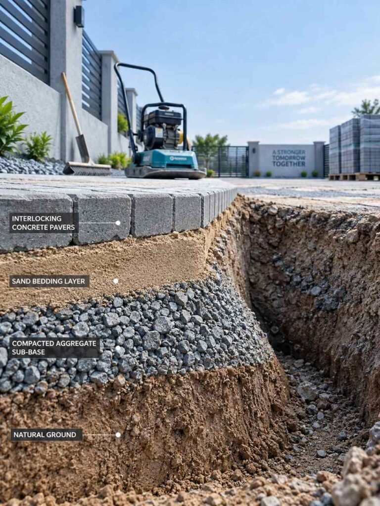 sub base compaction before interlock paving uae