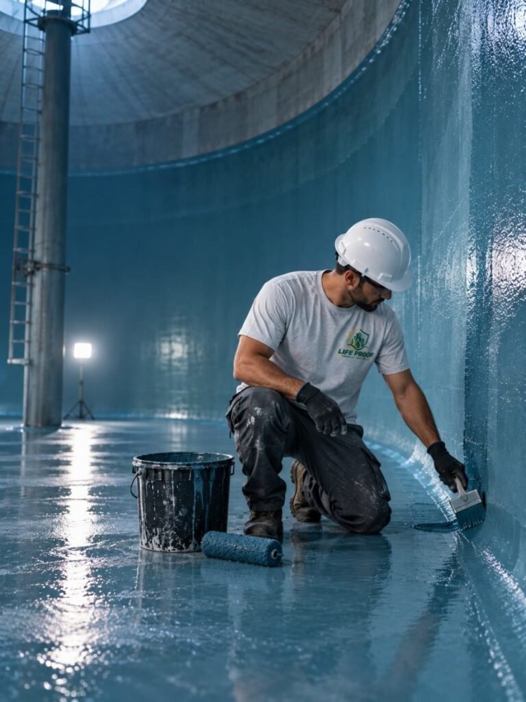 grp lining application inside underground water tank abu dhabi