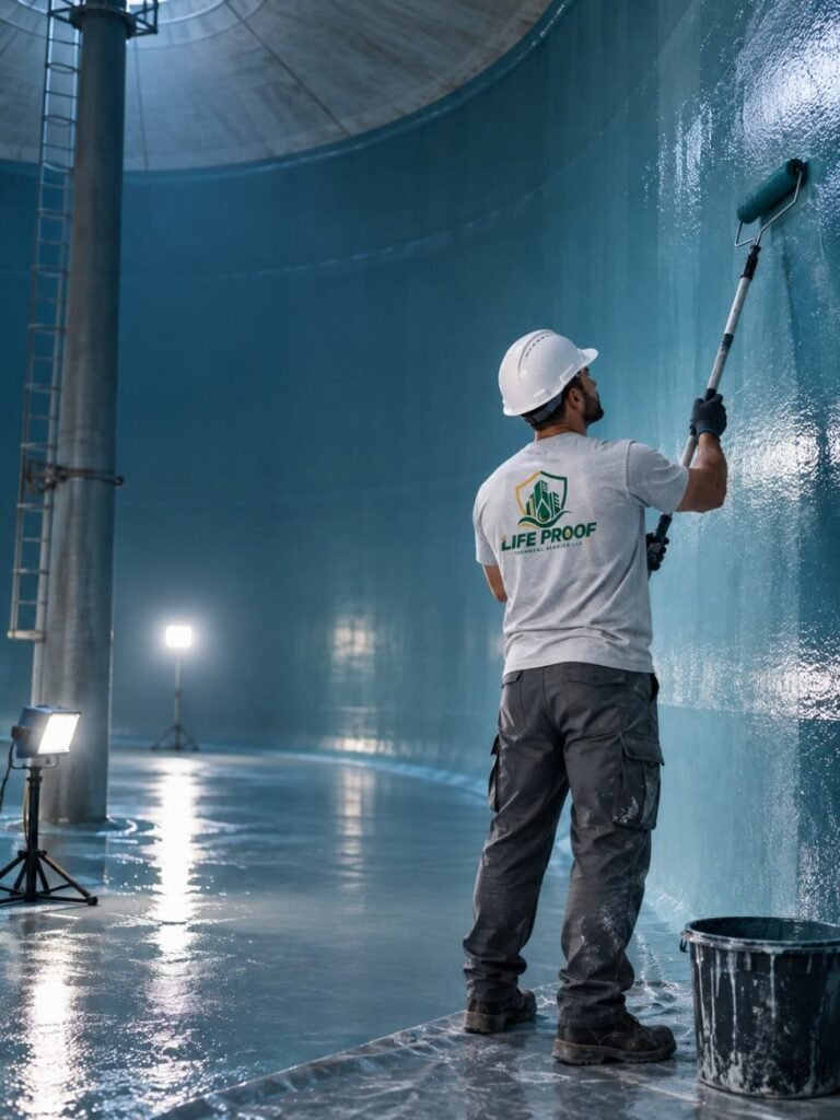 grp lining application inside underground water tank abu dhabi